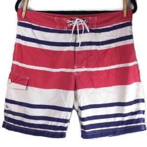 J Crew Nautical Striped Red White & Blue 8.5” Board Shorts Size 32